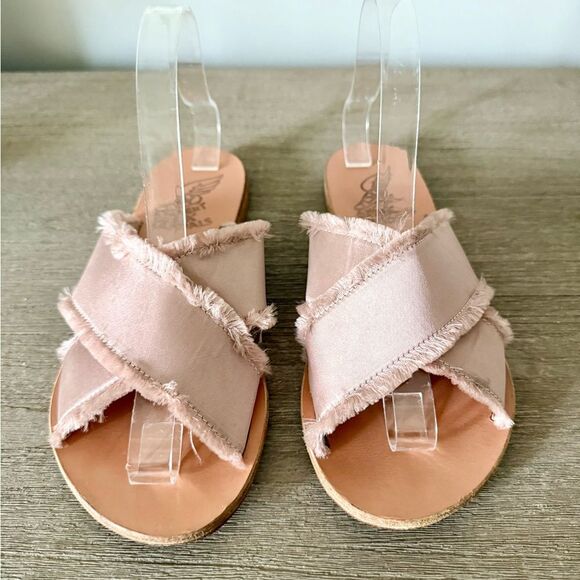 Ancient Greek Sandals Fray Detail Pale Pink Satin - Size 39 - Picture 2 of 7